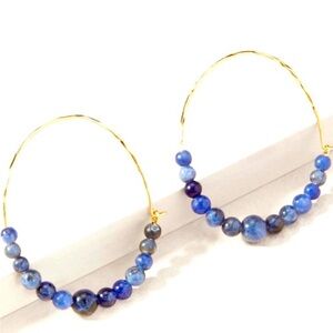 New Stella & Dot Rhett Pull Through gold hoop earrings with blue sodalite beads